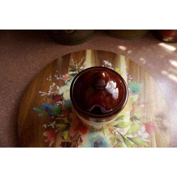 Vintage McCoy-Style Stoneware Canister with Lid- Wheat& Wildflower Pattern - Picture 3 of 5